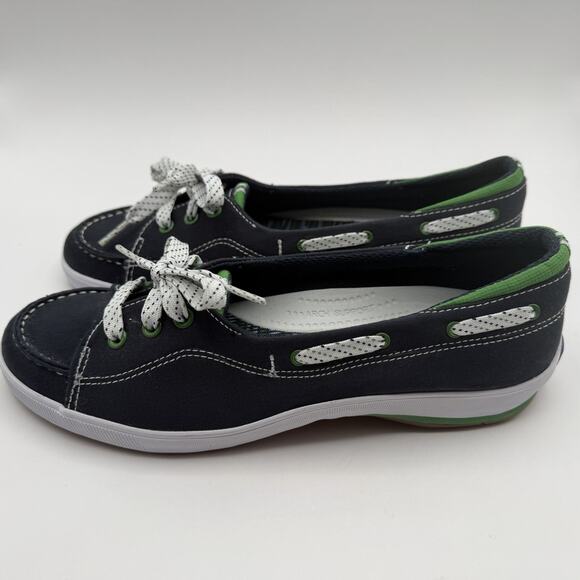 Keds Women's Boat Shoes Size 8 Navy White Green Slip On Nautical - Picture 2 of 8